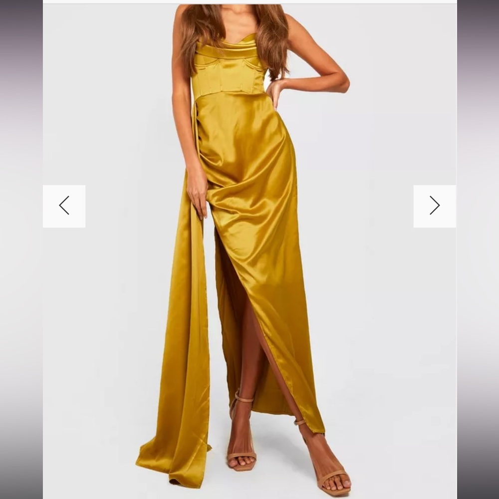 Brand new with tag boohoo golden dress